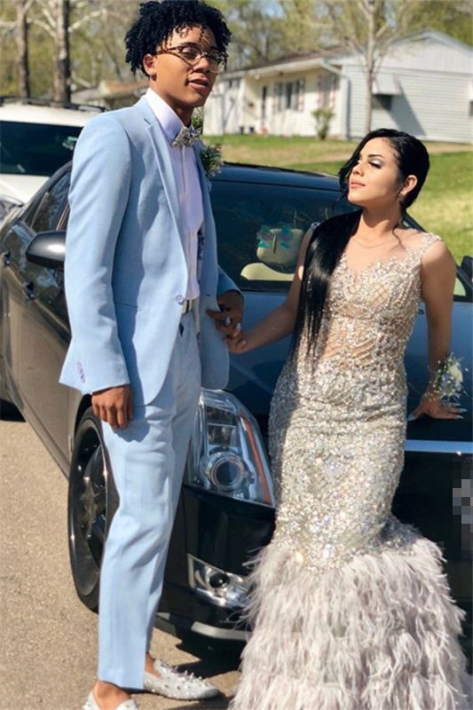 Stylish Sky Blue Andrew Elegant Party Prom Suit with One Button for Guys