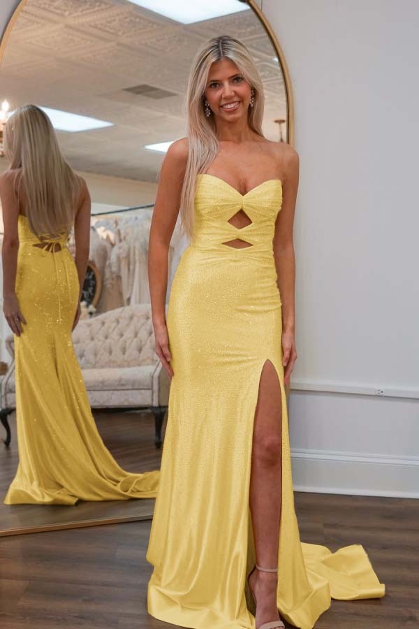 Strapless Sweetheart Sleeveless Mermaid Formal Dress With High Split