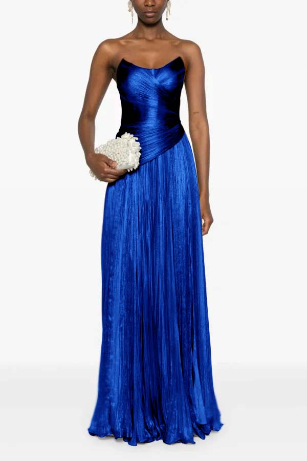 Chic Strapless Sleeveless Long Formal Dress With Ruffles Pleated