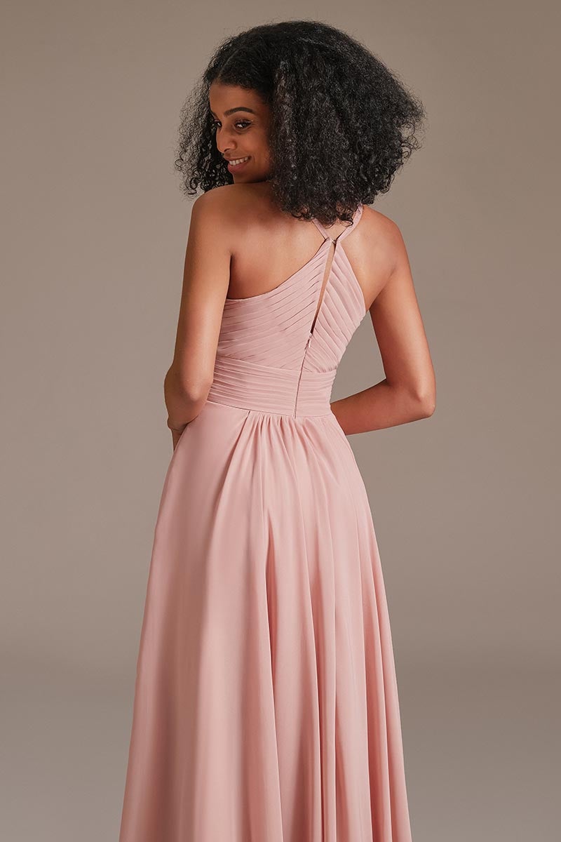 Dusty Rose Pleated Bridesmaid Dress with Pockets