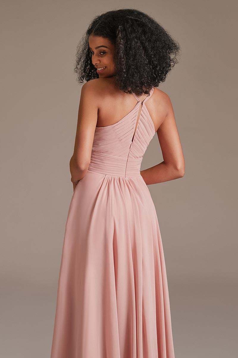 Dusty Rose Pleated Bridesmaid Dress with Pockets