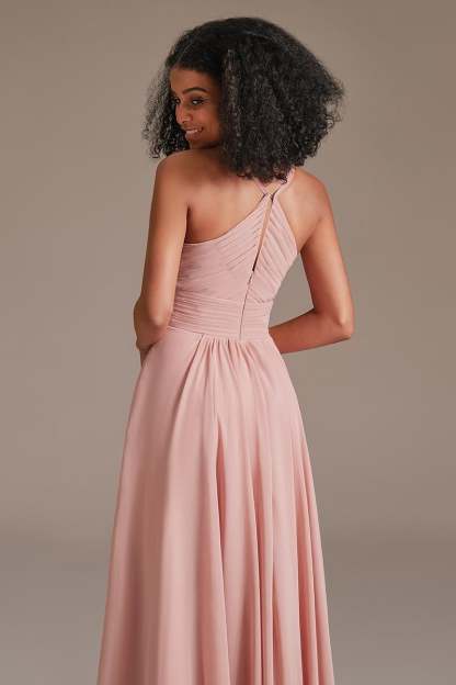 Dusty Rose Pleated Bridesmaid Dress with Pockets