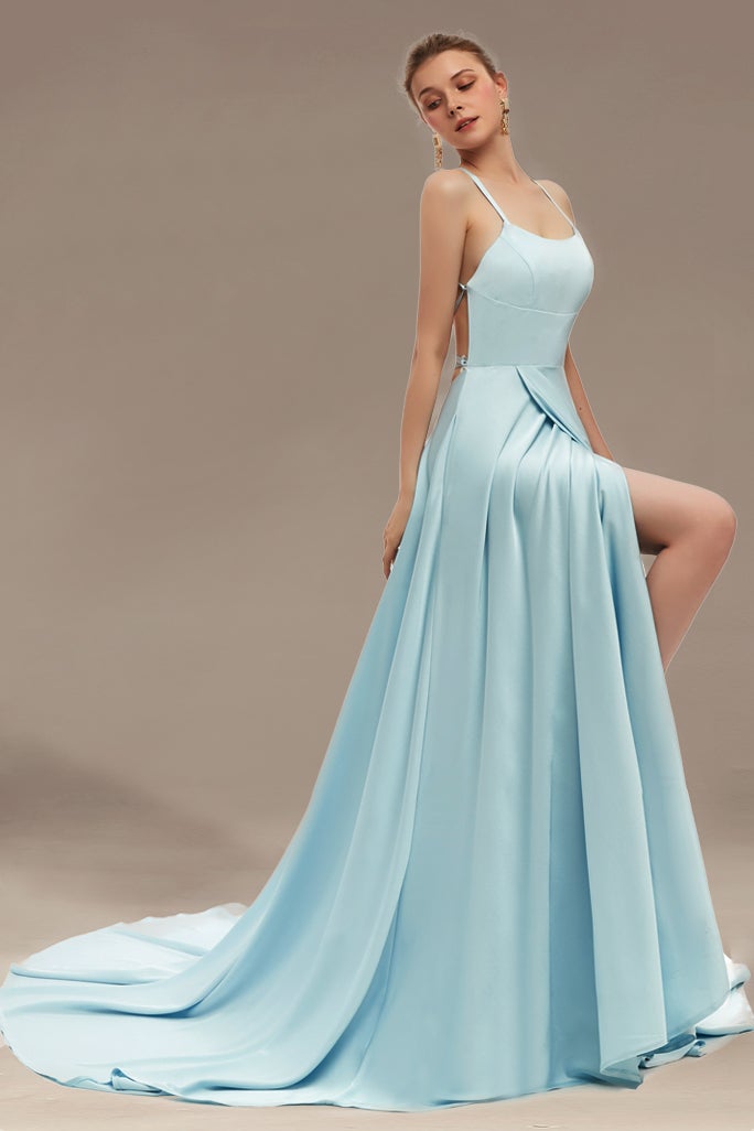 Spaghetti-Straps Long Bridesmaid Dress with Split