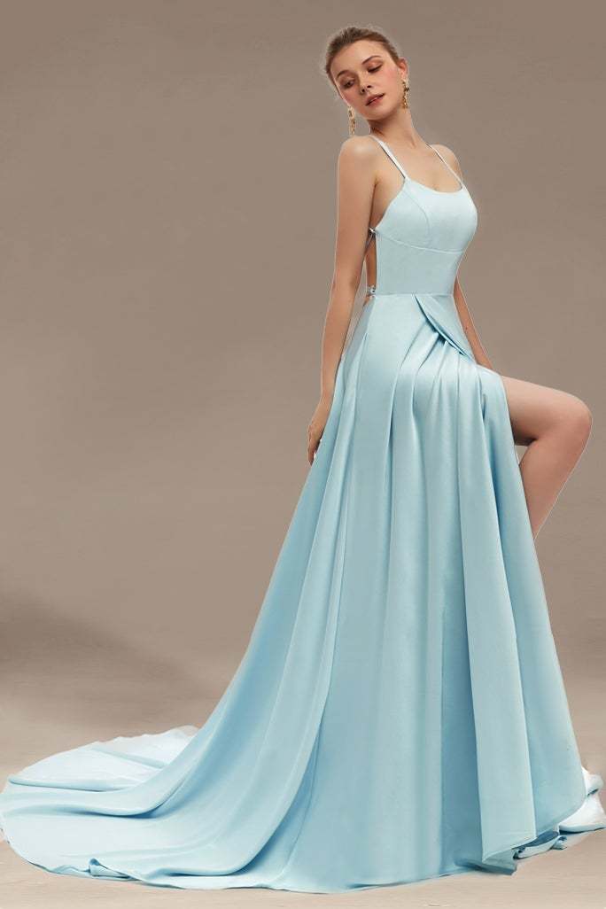 Spaghetti-Straps Long Bridesmaid Dress with Split