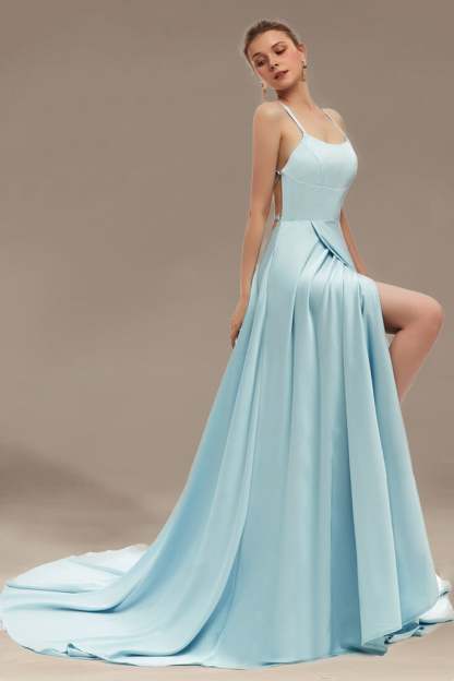 Spaghetti-Straps Long Bridesmaid Dress with Split