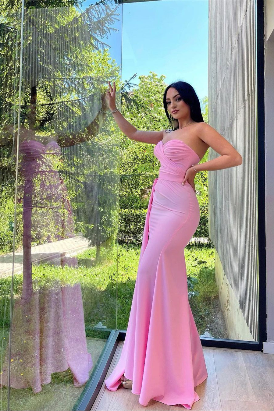 Beautiful Pink Sweetheart Strapless Mermaid Split Evening Dress Long