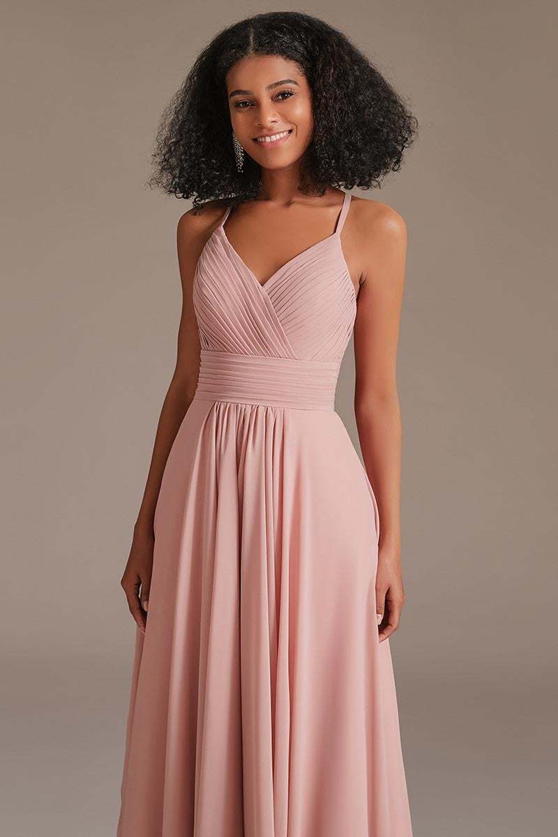 Dusty Rose Pleated Bridesmaid Dress with Pockets