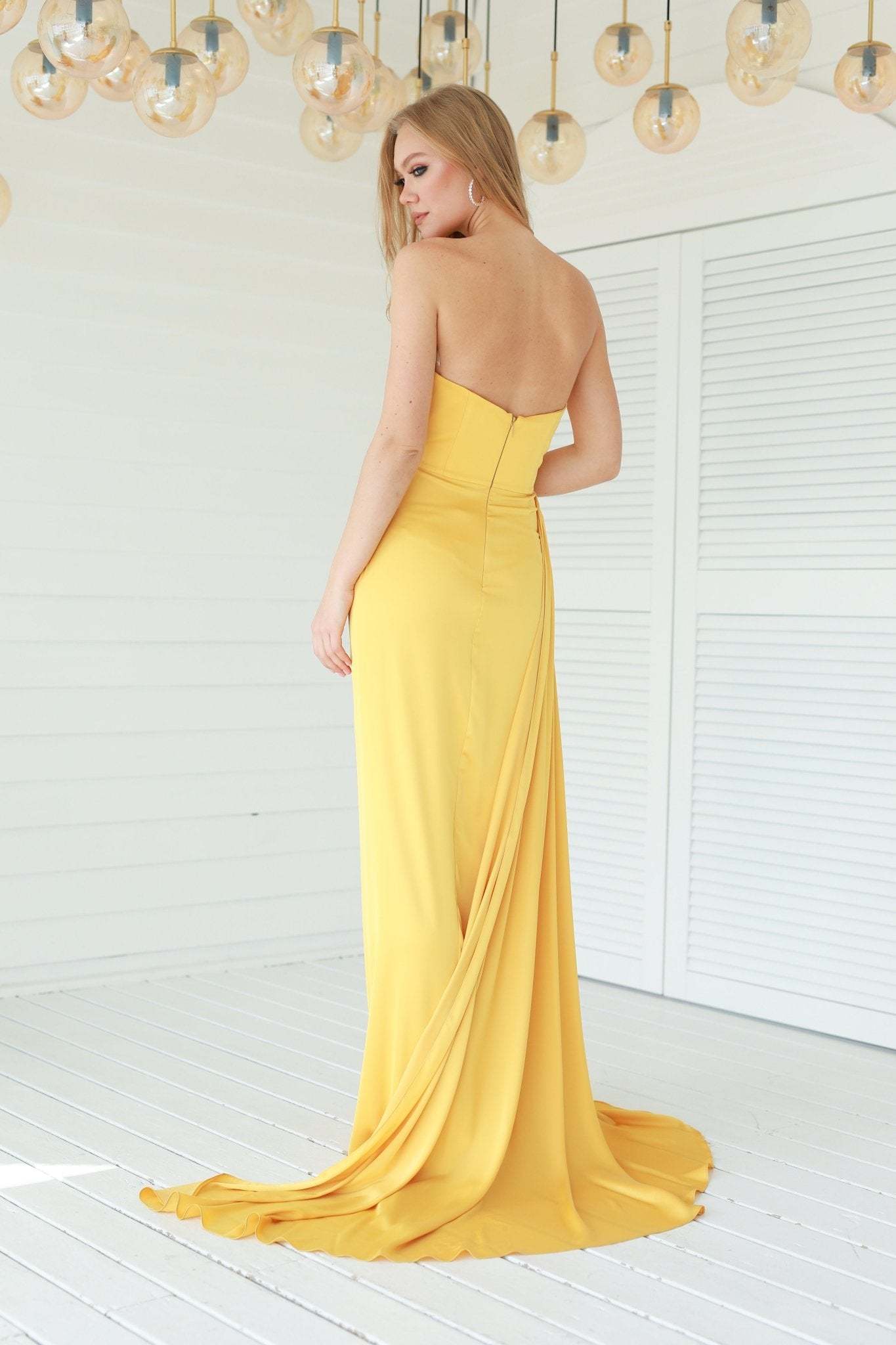 Fashionable Satin Maxi Strapless Wedding Guest or Prom Dress