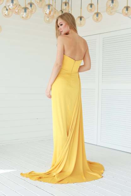 Fashionable Satin Maxi Strapless Wedding Guest or Prom Dress