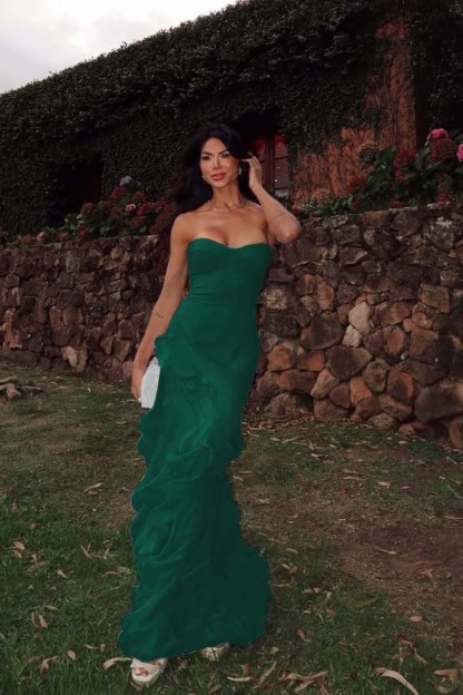 Chiffon Sweetheart Strapless Sleeveless Long Formal Dress With Ruffles
