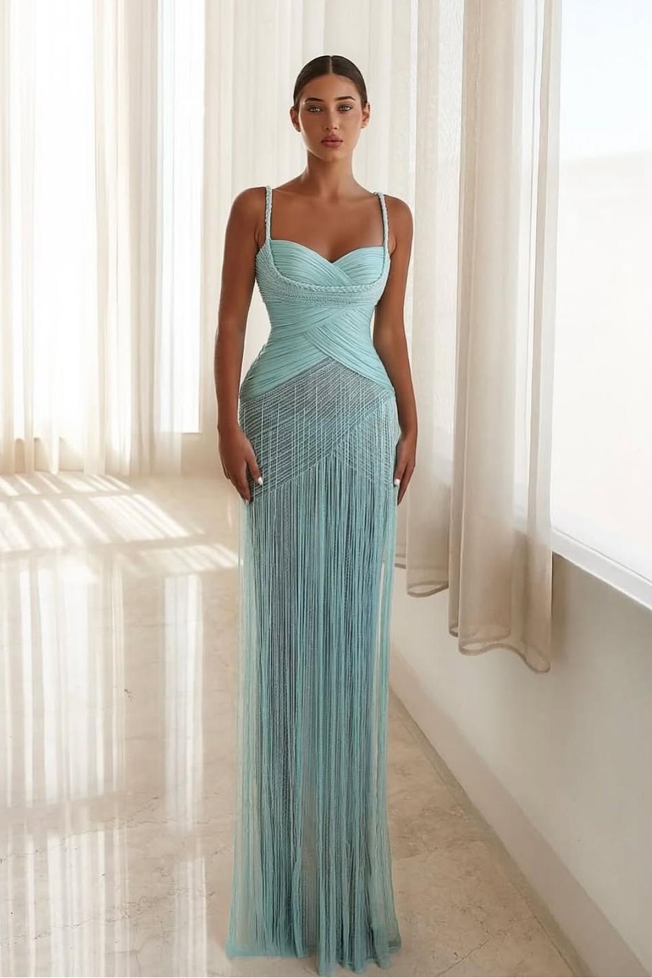 Spaghetti Straps Sweetheart Sleeveless Long Formal Dress With Tassel