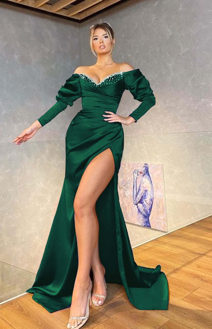 Long Sleeves Royal Blue Mermaid Evening Dress