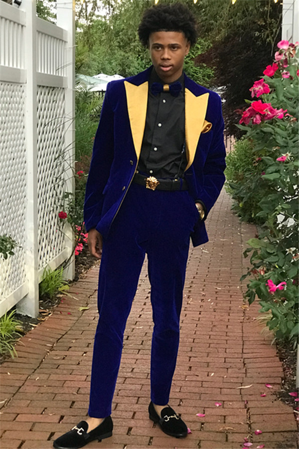 Fashion Royal Blue Best Velvet Two-Piece Prom Suits