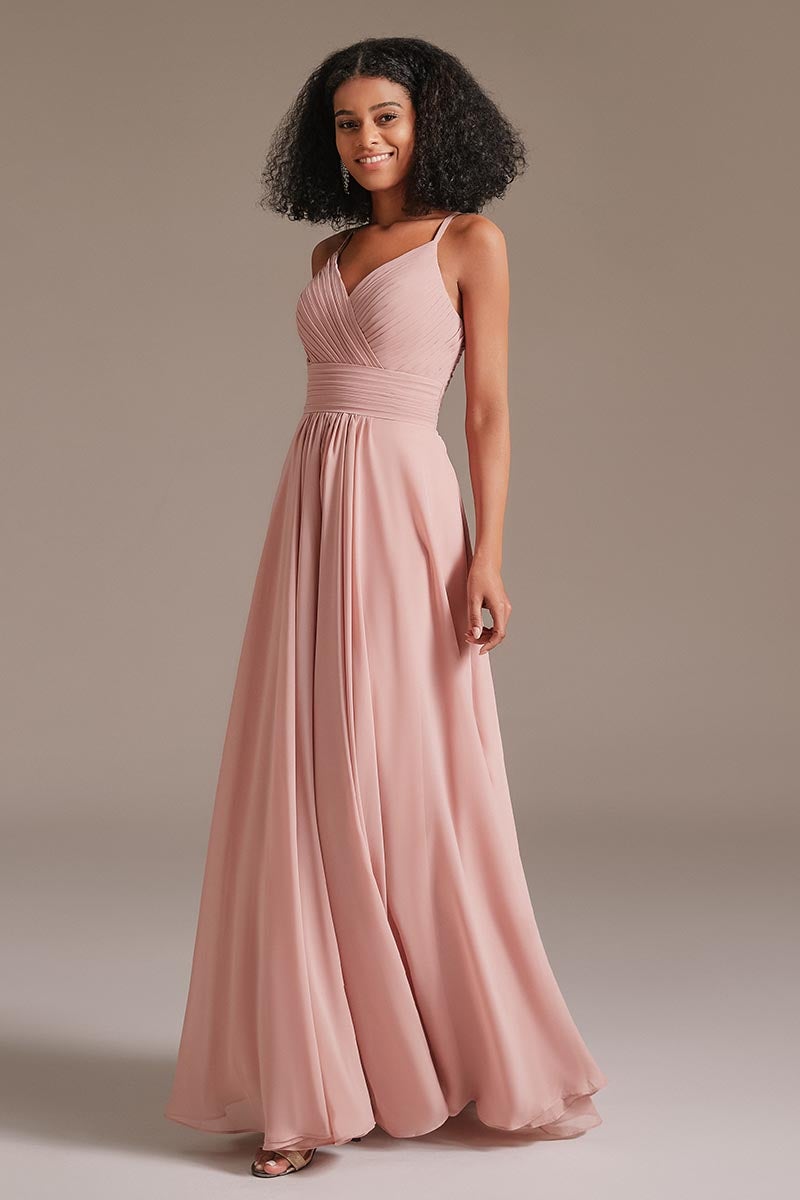 Dusty Rose Pleated Bridesmaid Dress with Pockets