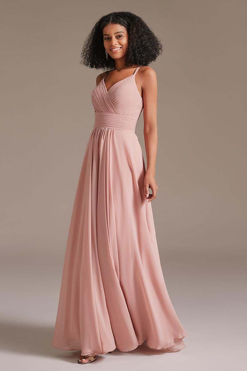 Dusty Rose Pleated Bridesmaid Dress with Pockets