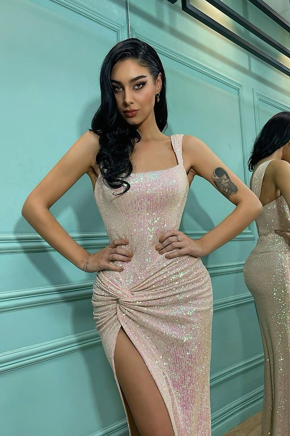 Mermaid Elegant Shoulder Straps Sequins Evening Dress With Split