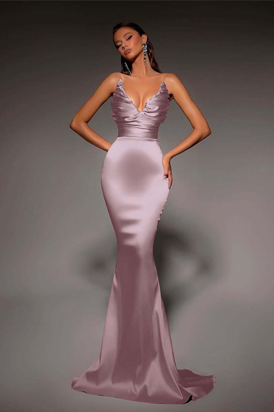 Strapless V Neck Sleeveless Long Mermaid Formal Dress With Pleated