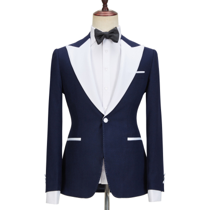 Tyler Stylish Slim Fit Navy Blue Peaked Lapel Three-Piece Men's Suits