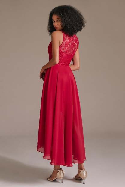 Red Lace Hi-Lo Bridesmaid Dress