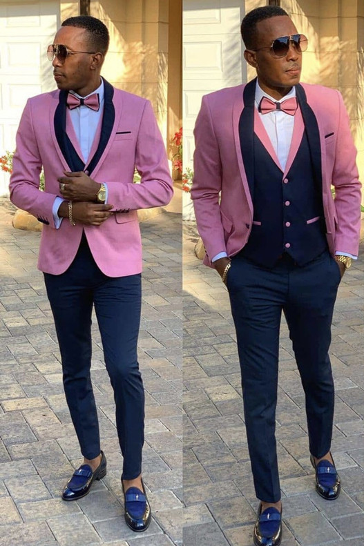 Willie Slim Fit Pink Shawl Lapel Three-Piece Men's Suits