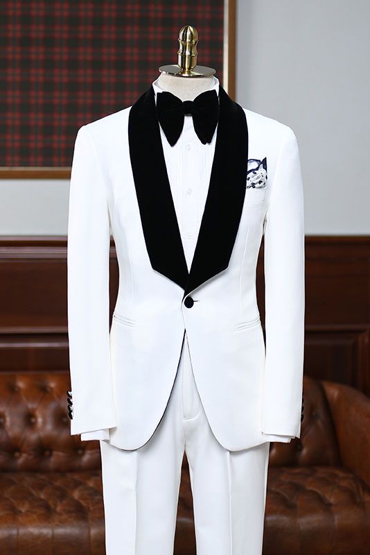 Gorgeous White Slim Fit Aries Bespoke Wedding Suit for Grooms