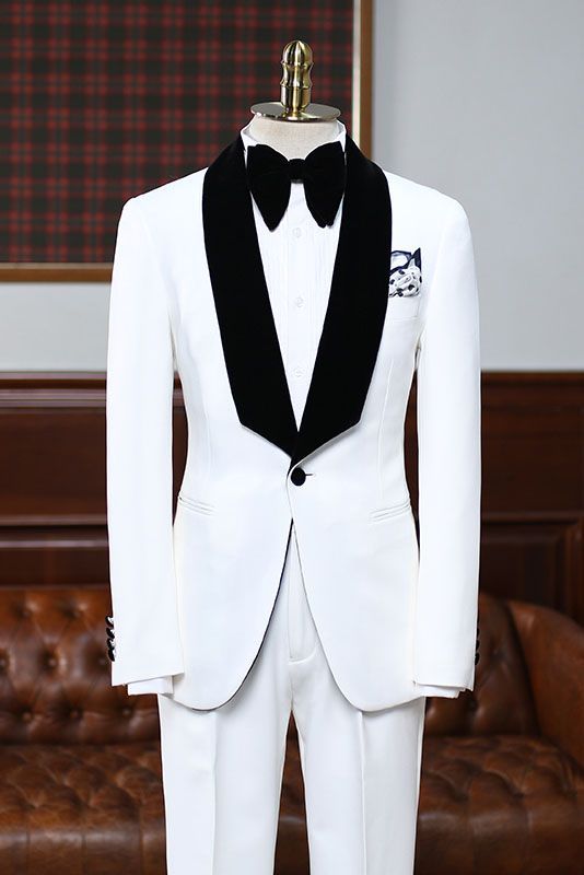 Gorgeous White Slim Fit Aries Bespoke Wedding Suit for Grooms