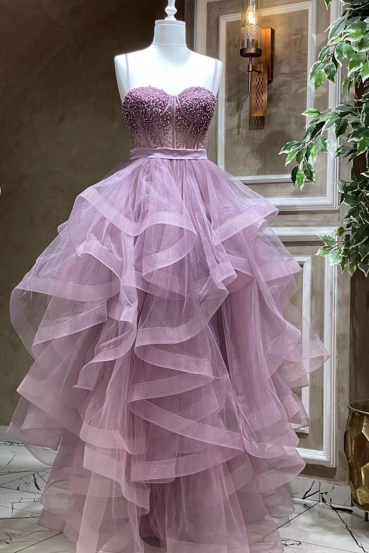 Modern Sweetheart Spaghetti-Straps Beadings Evening Dress With Tulle