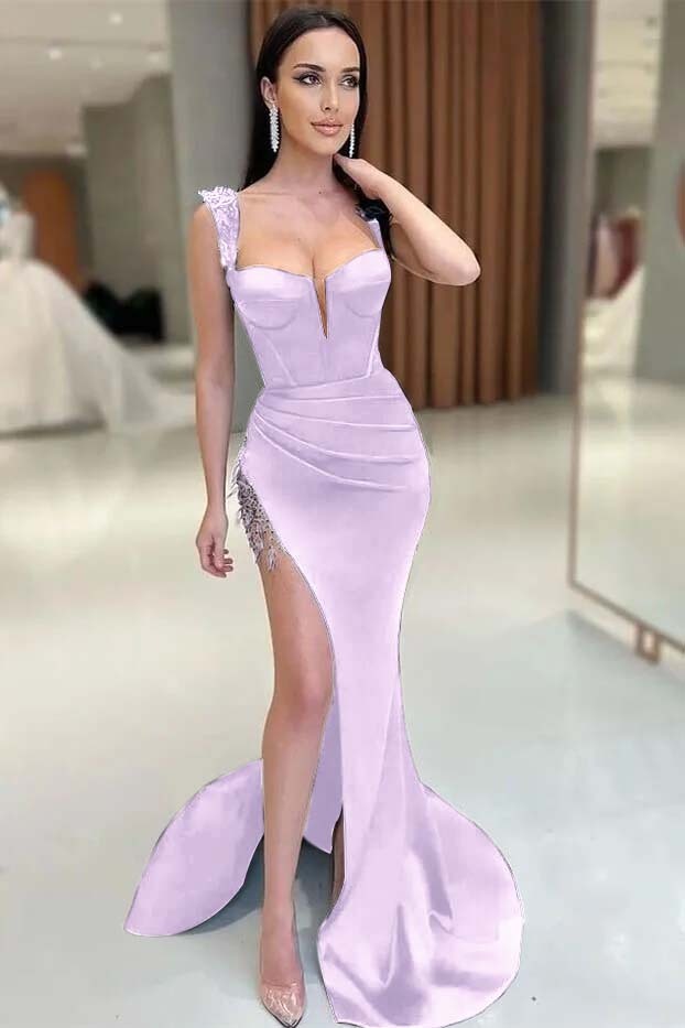 Gorgeous V-Neck Split Mermaid Sleeveless Prom Dress with Beadings