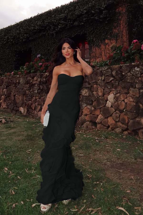 Chiffon Sweetheart Strapless Sleeveless Long Formal Dress With Ruffles