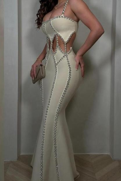 Spaghetti Strap Sleeveless Mermaid Long Formal Dress With Beading