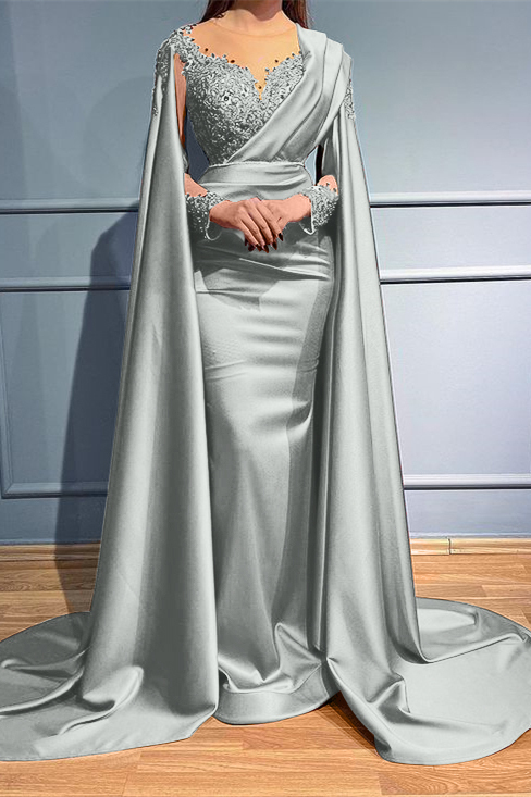 Rust Long Sleeves Beads Mermaid Appliques Evening Dress With Ruffles
