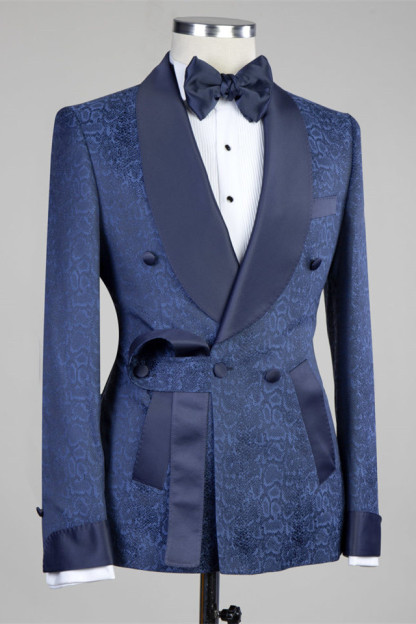 Nelson Dark Navy Slim-Fit Double-Breasted Fashion Men's Suits for Weddings