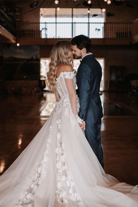A-Line Off-the-Shoulder Wedding Dress with Lace