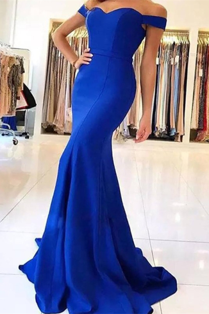Off-The-Shoulder Mermaid Royal Blue Evening Dress