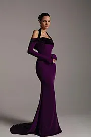 Off the Shoulder Long Sleeves Mermaid Long Formal Dress With Pleated