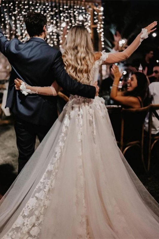 A-Line Off-the-Shoulder Wedding Dress with Lace