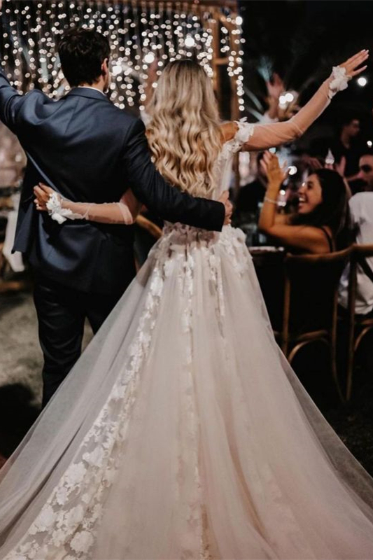 A-Line Off-the-Shoulder Wedding Dress with Lace