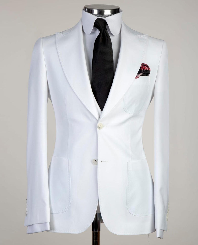 Newest White Peaked Lapel Three-Piece Men's Suit for Business