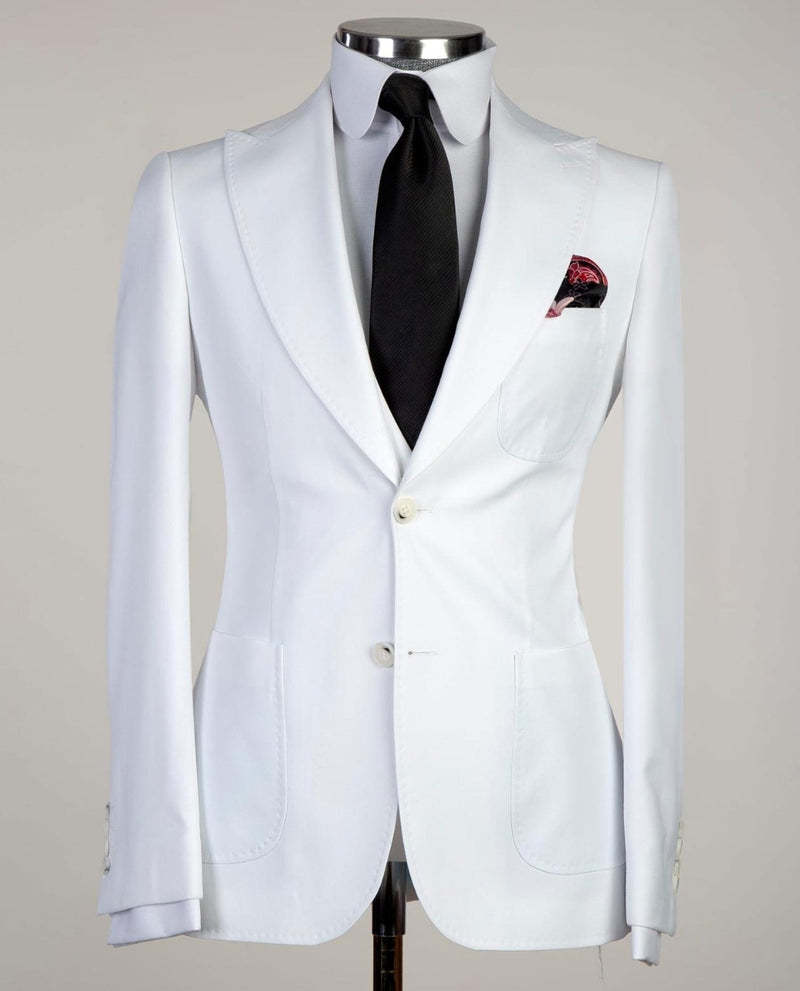 Newest White Peaked Lapel Three-Piece Men's Suit for Business