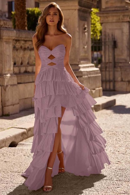 Strapless Sleeveless Long Split Formal Dress With Pleated Beading
