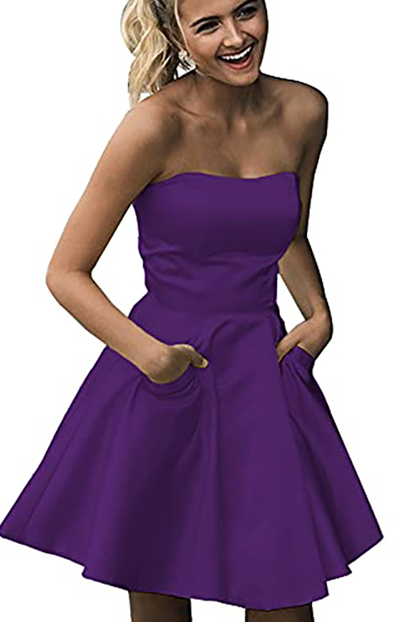 Strapless Short Bridesmaid Dress with Pockets
