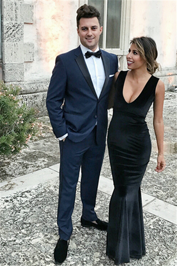 Navy Blue Bespoke Party Prom Suit for Boy with Notch Lapel