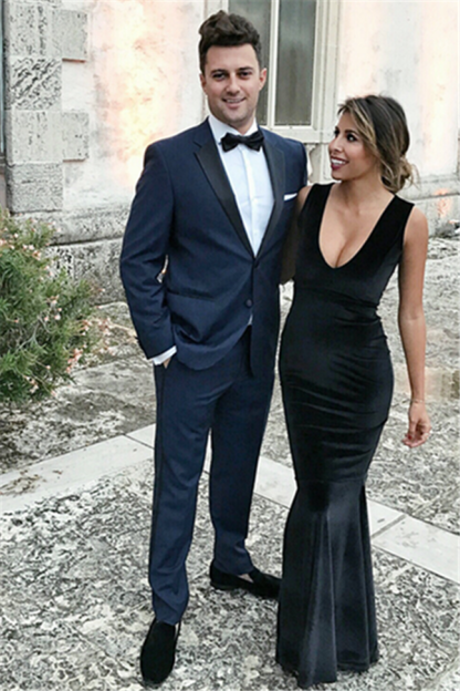 Navy Blue Bespoke Party Prom Suit for Boy with Notch Lapel