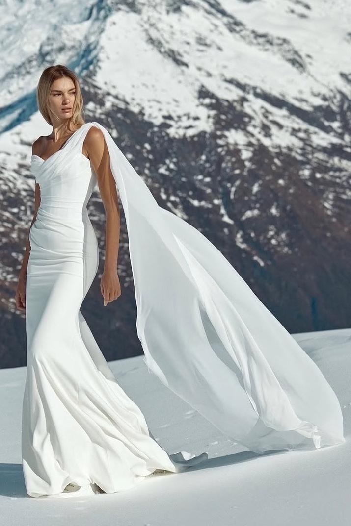 One Shoulder Sleeveless Mermaid Long Formal Dress With Pleated