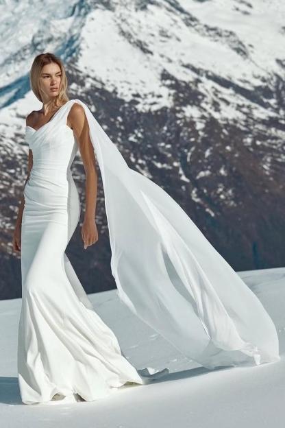 One Shoulder Sleeveless Mermaid Long Formal Dress With Pleated