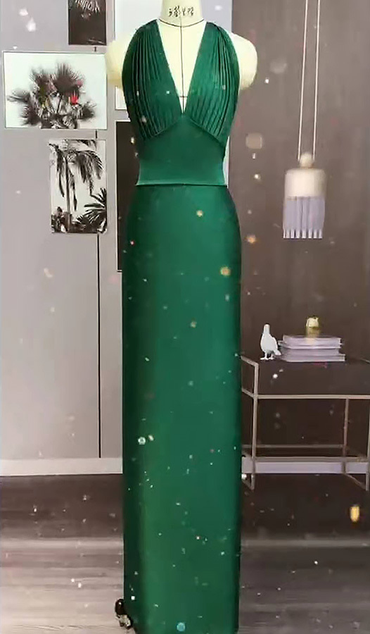 Long Halter Dark Green Bridesmaid Dress