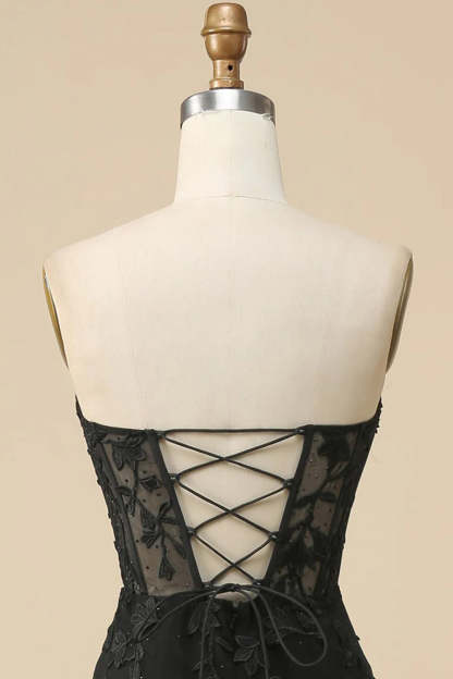 Sweetheart Long Pink Lace Corset Prom Dress with Slit