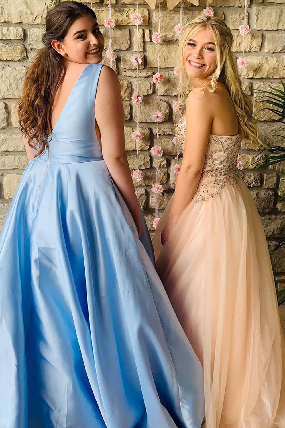 Light Blue Plus Size A-Line Prom Dress with Deep V Neckline