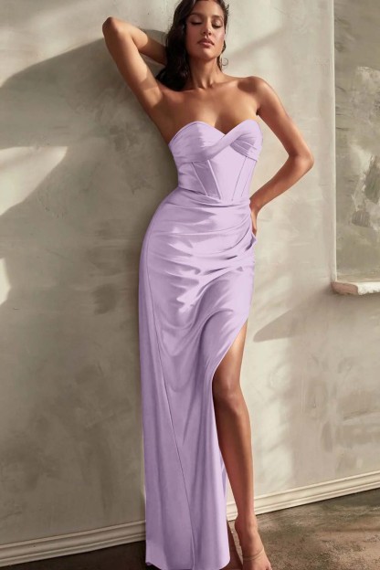 Strapless Sleeveless Long Mermaid Split Formal Dress With Pleated