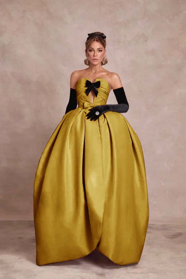 Strapless Sleeveless Long Ball Gown Formal Dress With Long Gloves